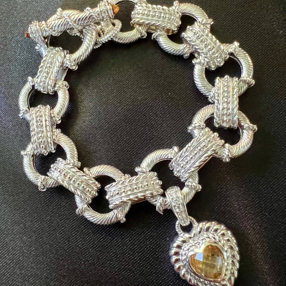 Judith Ripka Sterling silver Bracelet with Heart toggle (yellow topaz stone)